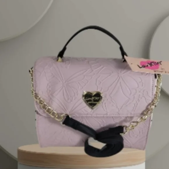 NWT Luv Betsey Johnson Lavender Butterfly Lbaddy Blush Stripe Crossbody Bag - Picture 4 of 4